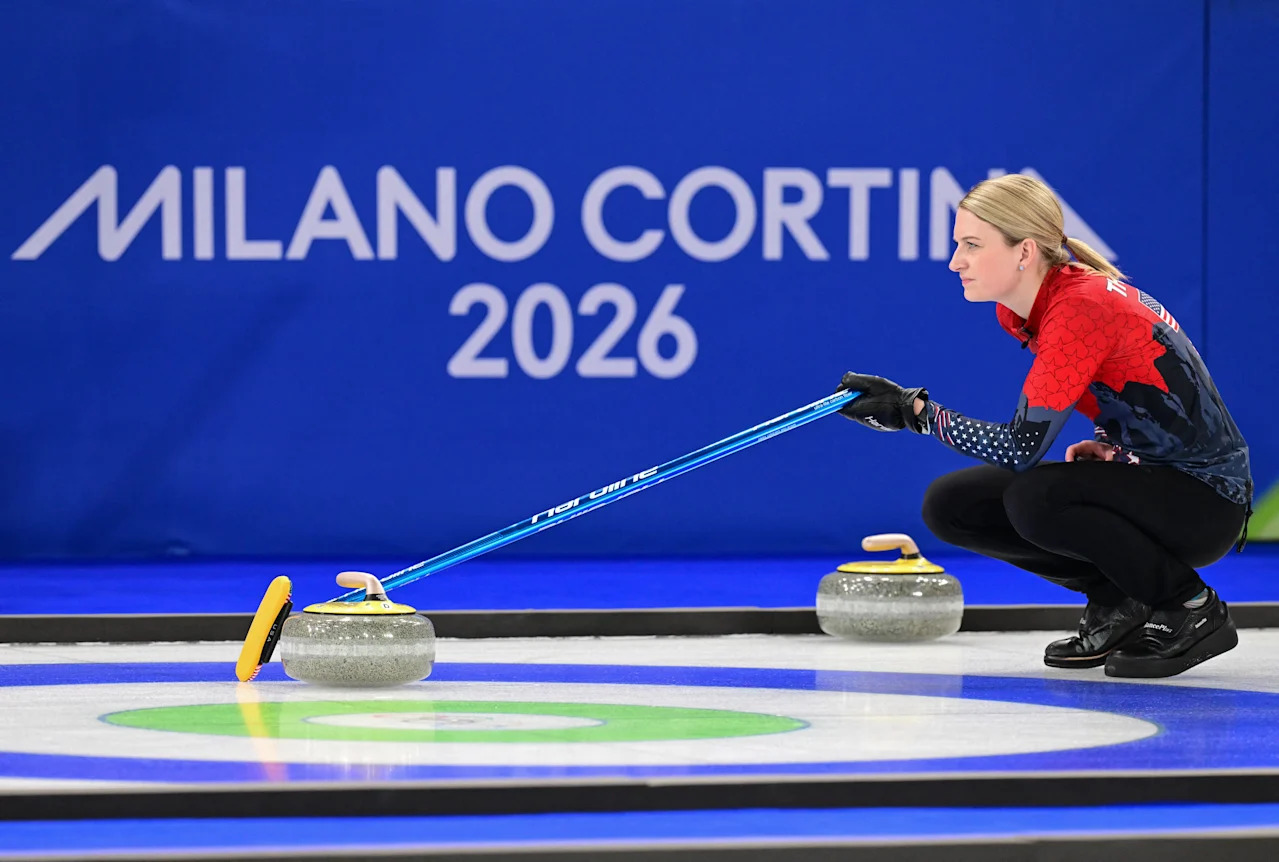 USA's Cory Thiesse competes in the curling women's round robin semi-final between USA and Switzerland during the Milano Cortina 2026 Winter Olympic Games at the Cortina Curling Olympic Stadium in Cortina d'Ampezzo on February 20, 2026. (Photo by Stefano RELLANDINI / AFP via Getty Images)