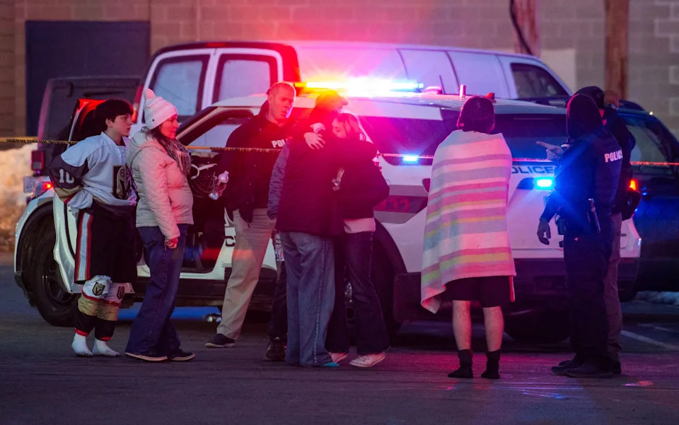The scene outside the Dennis M. Lynch Arena after the shooting on Monday