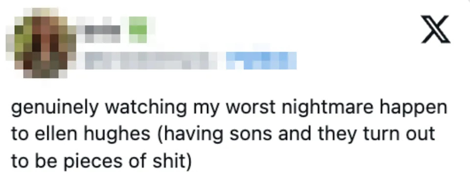 Profile image of a person with tweet text expressing concern about having sons turning out poorly