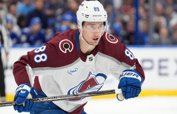 Avalanche center Martin Necas (88) against the Tampa Bay Lightning during the first period of a game Tuesday, Jan. 6, 2026, in Tampa, Fla. (AP Photo/Chris O'Meara)