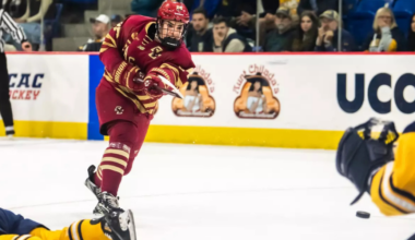 Andre Gasseau skating for the Boston College Eagles