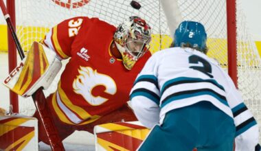 San Jose Sharks lose to Calgary Flames as Joel Farabee scores late shortie
