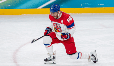 Czechia forward David Pastrnak (Bruins) celebrates a goal he scored for Czechia (photo Bruins X)