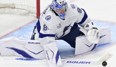 Watch: Bruins' Swayman, Lightning's Vasilevskiy tussle in rare NHL goalie fight