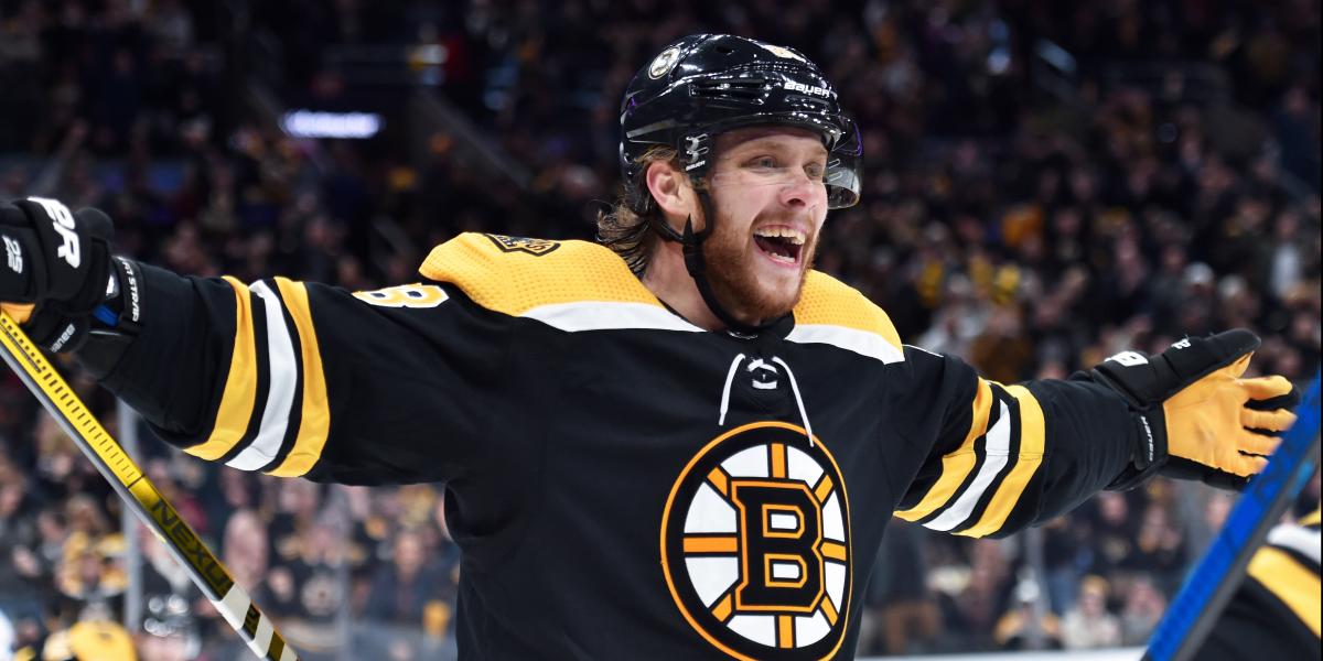 David Pastrnak skating for the Boston Bruins