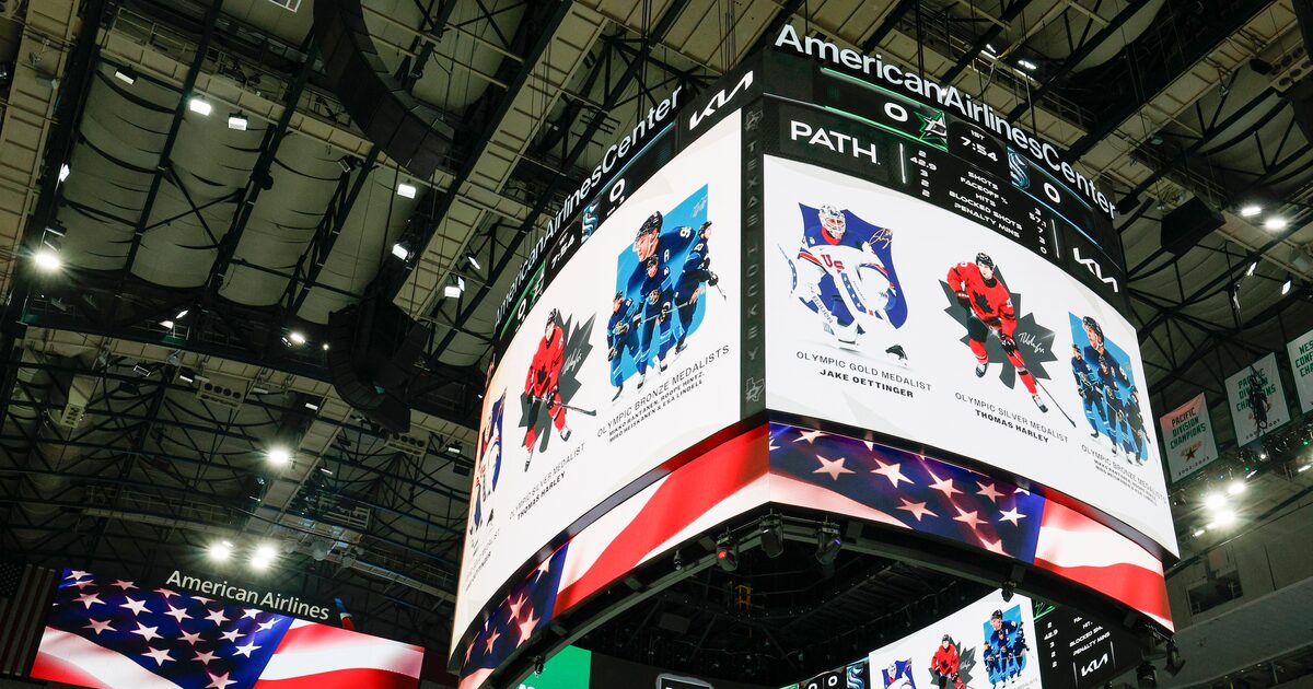 Stars honor Olympic gold medalists Jake Oettinger, Hannah Bilka and Amber Glenn