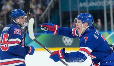 Jack Eichel and Brady Tkachuk power the U.S. past Denmark 6-3 at the Olympics