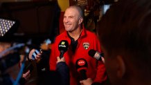 HELSINKI, FIN - OCTOBER 29: Florida Panthers General Manager Bill Zito smiles while answering questions during Media Availability ahead of the 2024 NHL Global Series on October 29, 2024 in Helsinki, Finland. (Photo by Eliot J. Schechter/NHLI via Getty Images)