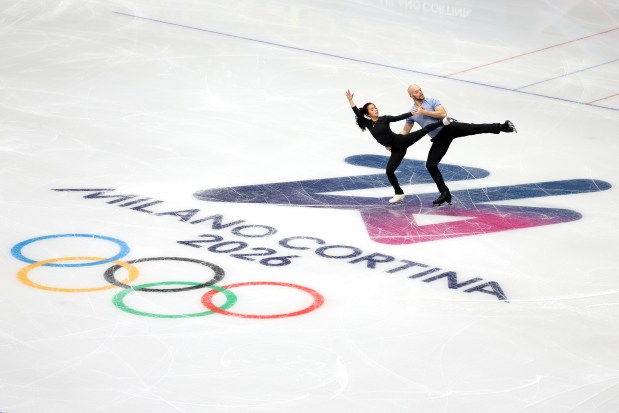 Danny O'Shea and Ellie Kam of Team United States train at Milano Ice Skating Arena ahead of the Milano Cortina 2026 Winter Olympics on Feb. 01, 2026 in Milan, Italy. (Photo by Sarah Stier/Getty Images)
