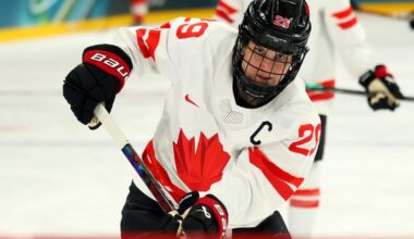 Canada’s Marie-Philip Poulin exits game after taking hit by Czech Republic’s Kaltounková