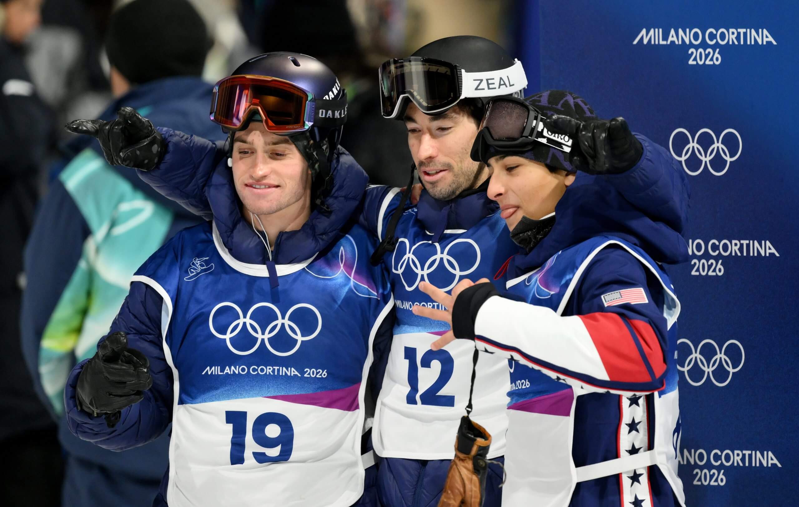 U.S. snowboarders Jake Pates, Chase Josey and Alessandro Barbieri