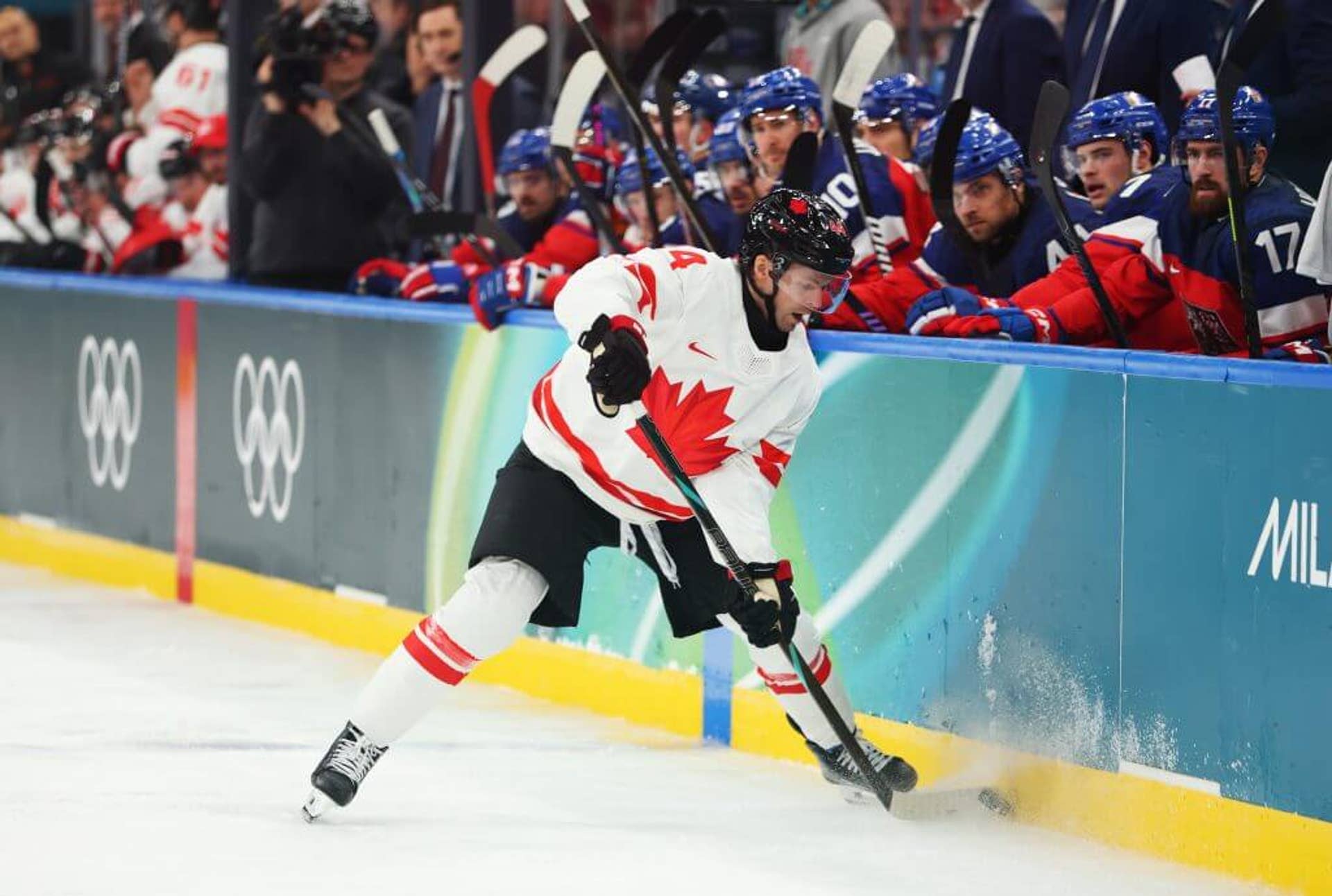 Canada's Josh Morrissey handles the puck in Thursday's game against the Czech Republic.
