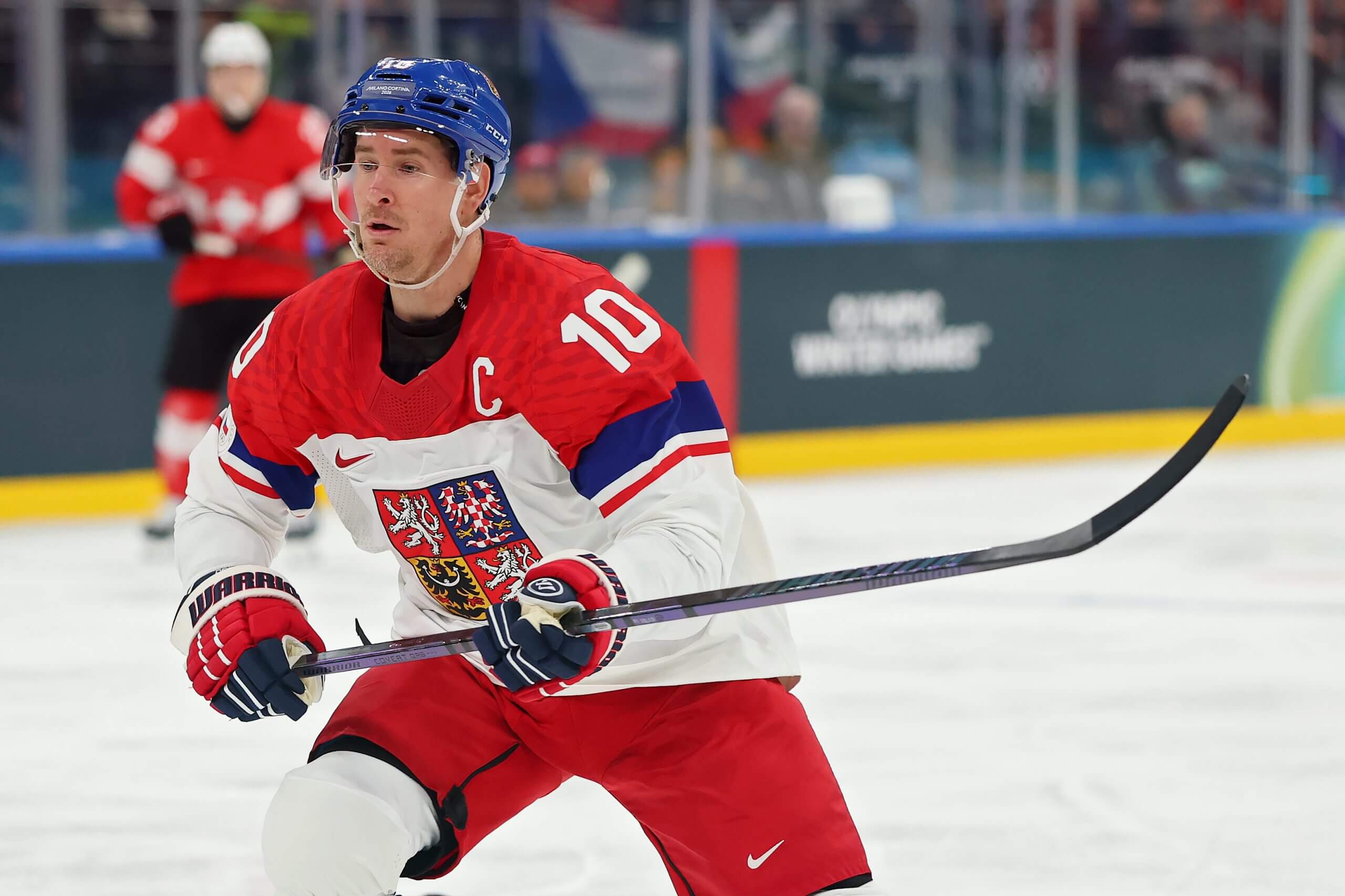 Roman Červenka skates during a Czechia game.