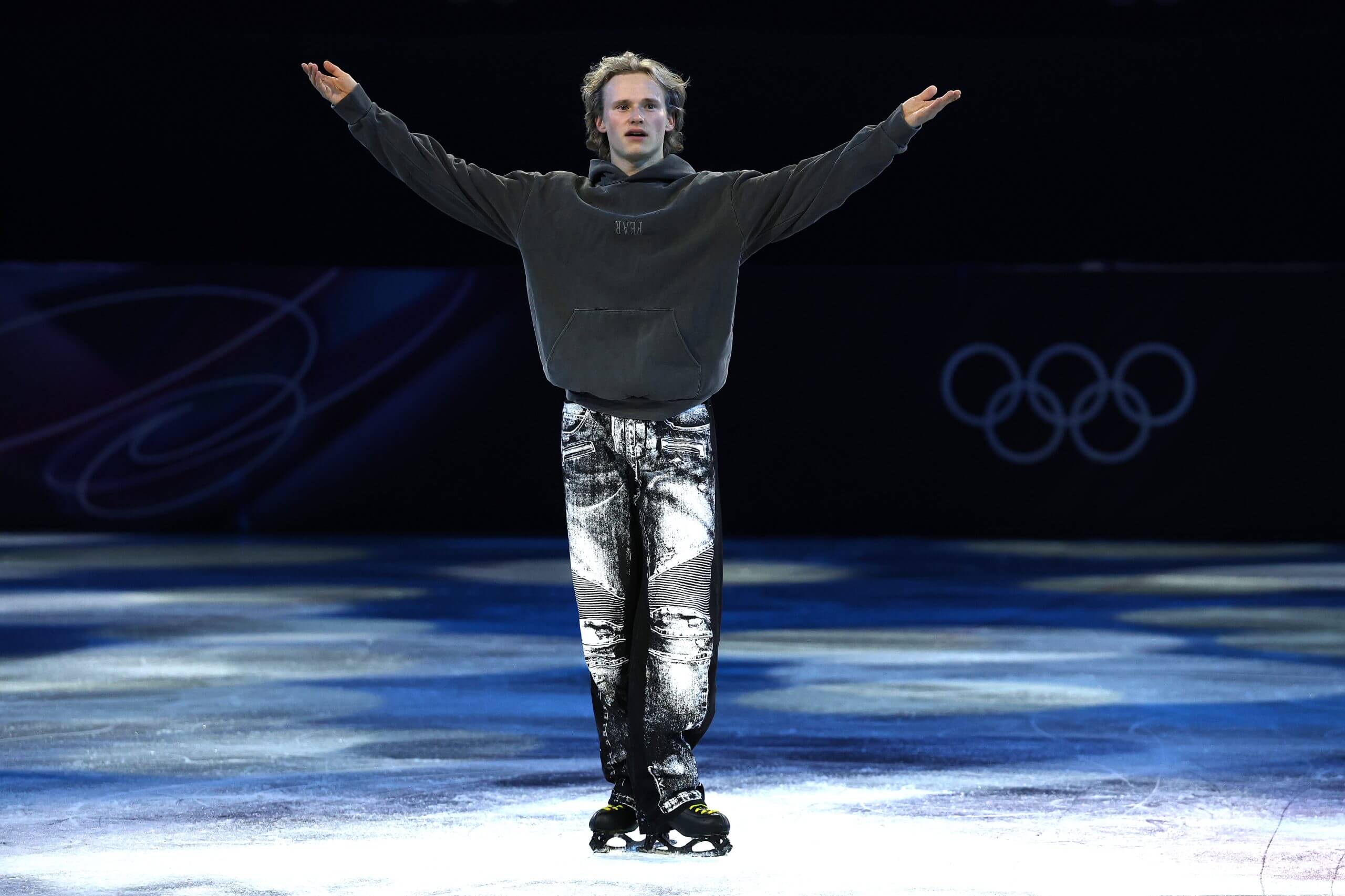 MILAN, ITALY - FEBRUARY 21: Ilia Malinin of Team United States performs in the Men Single Skating routine during a Figure Skating Exhibition Gala on day fifteen of the Milano Cortina 2026 Winter Olympic games at Milano Ice Skating Arena on February 21, 2026 in Milan, Italy. (Photo by Jamie Squire/Getty Images)