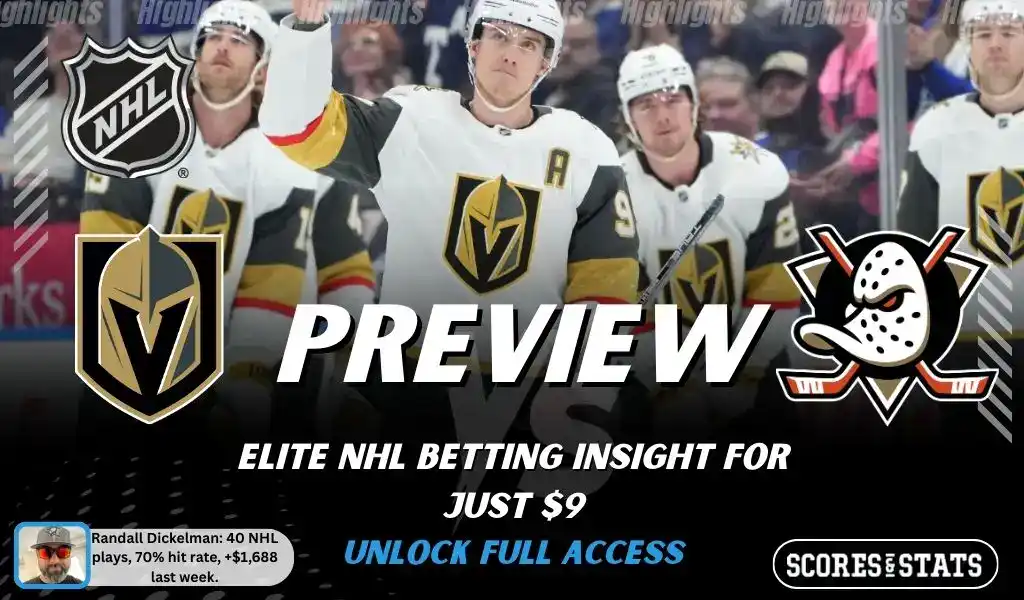 Vegas Golden Knights vs Anaheim Ducks preview graphic with both team logos, “Picks and Predictions” label, and Vegas Golden Knights hockey action background (February 1, 2026).
