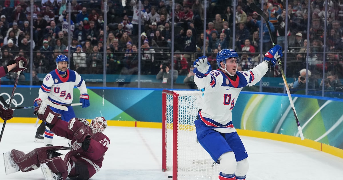 Brock Nelson scores twice as U.S. opens Winter Olympics by rolling over Latvia