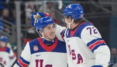 American forward Thompson leaves semifinal blowout against Slovakia for precautionary reasons