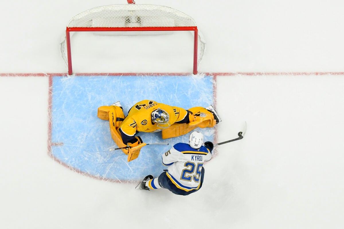Jordan Kyrou St. Louis Blues Juuse Saros Nashville Predators