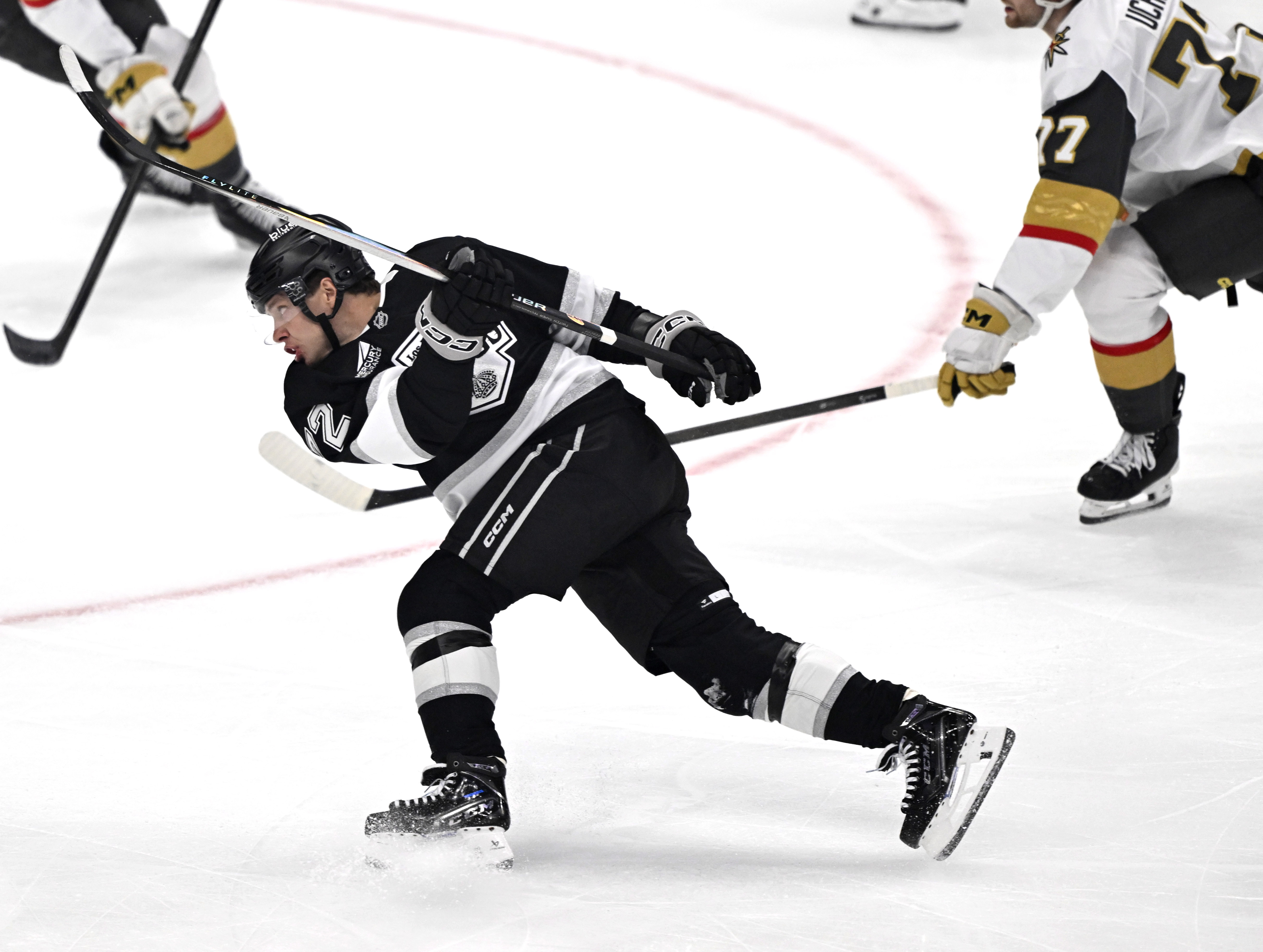 New Kings forward Artemi Panarin takes a shot on goal...