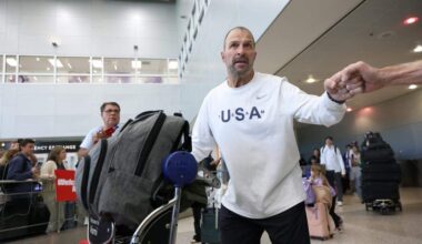 Florida Panthers general manager Bill Zito greets fans upon arrival at Miami International Airport on Monday, Feb. 23, 2026, in Miami, after returning from Milan following the Americans' gold-medal victory over Canada at the 2026 Winter Olympics in Milano Cortina, Italy.