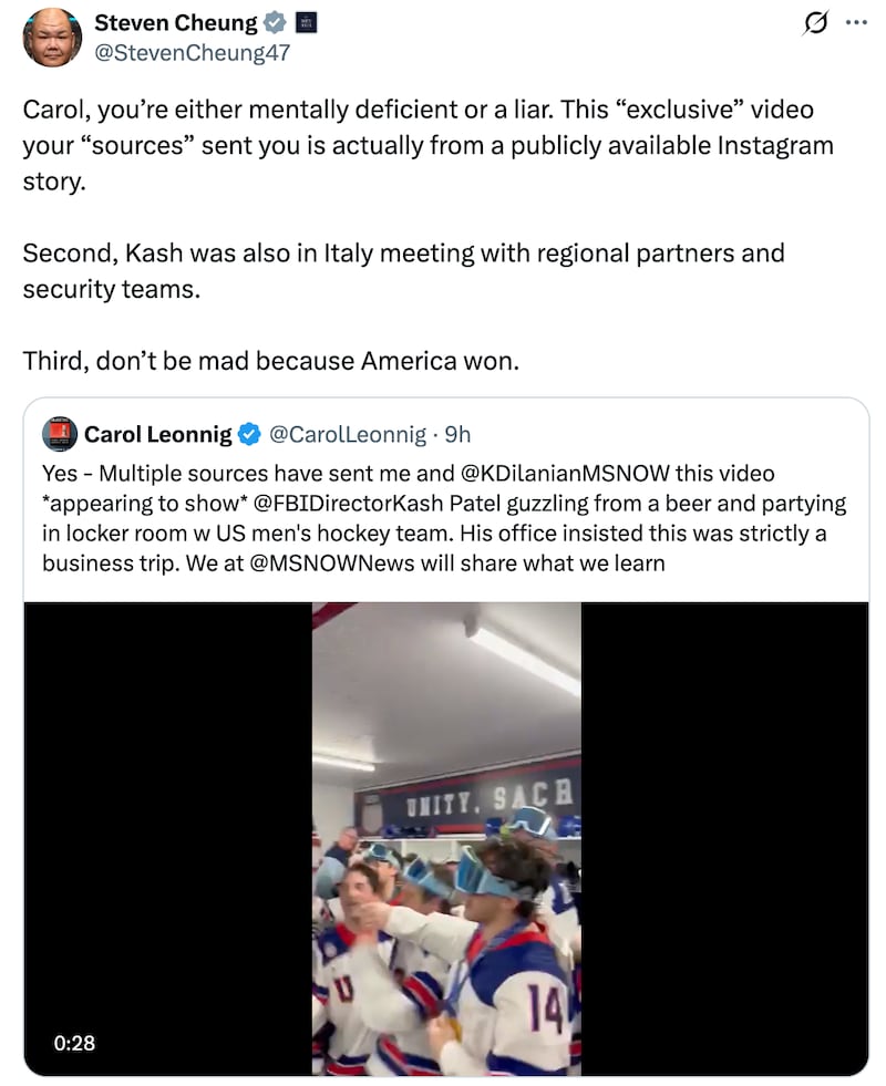 Cheung's X retort to a Pulitzer Prize-winning journalist.