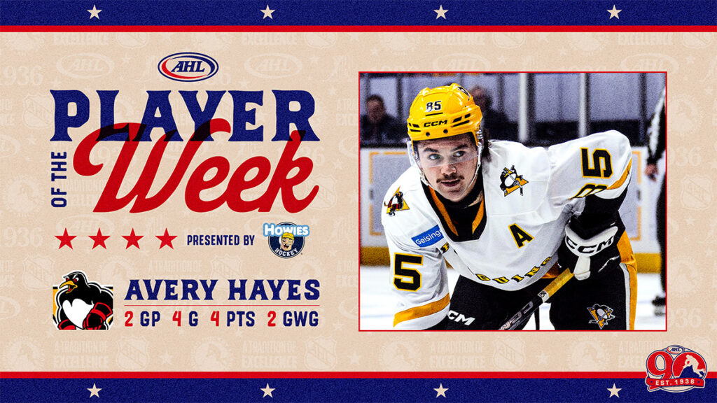 Penguins’ Hayes named AHL Player of the Week | TheAHL.com