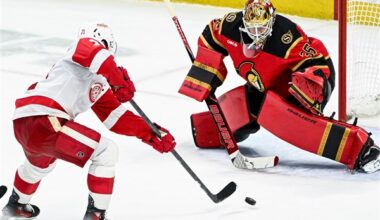 Dylan Larkin scores his 2nd goal of game in OT to lift Red Wings past Senators, 2-1