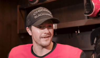 Chicago Blackhawks forward Ryan Donato speak with the media.