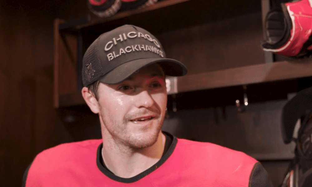 Chicago Blackhawks forward Ryan Donato speak with the media.