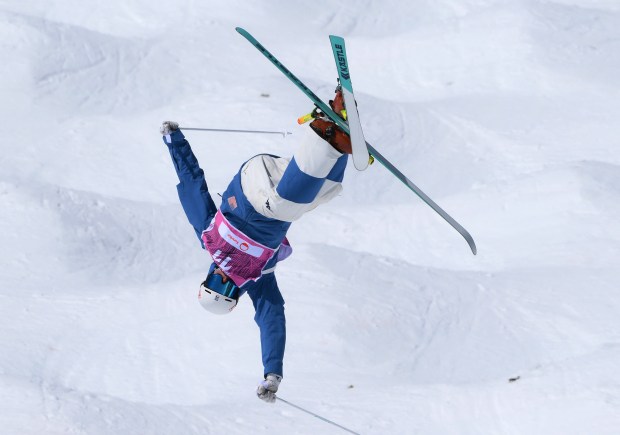 Charlie Mickel of the United States competes during the Men's Moguls Final in the FIS Snowboard, Freestyle and Freeski World Championships 2025 on March 19, 2025 in Corviglia, St. Moritz, Switzerland. (Photo by David Ramos/Getty Images)