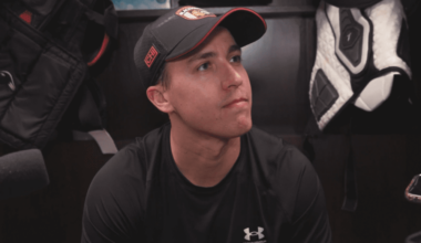 Teuvo Teravainen addresses the media after practice with the Chicago Blackhawks on Sept. 21.