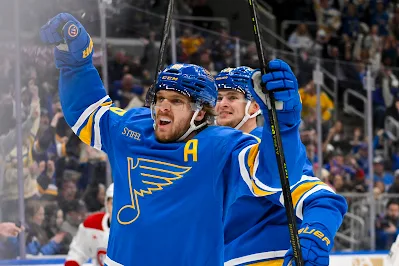 St. Louis Blues Center Robert Thomas celebrates a goal