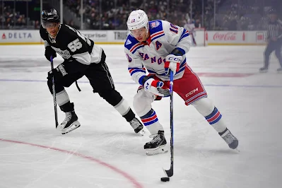 LA Kings forward Artemi Panarin, when he was with NY Rangers Former Rangers forward Artemi Panarin skates against the LA Kings