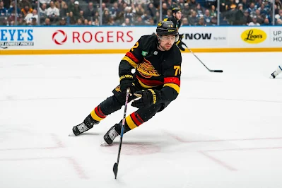 Vancouver Canucks center Filip Chytil skates with the puck