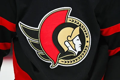 Ottawa Senators logo on jersey.