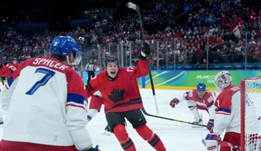 Celebrini’s fifth goal of Olympics opens scoring, Canada tied with Czechia in second period