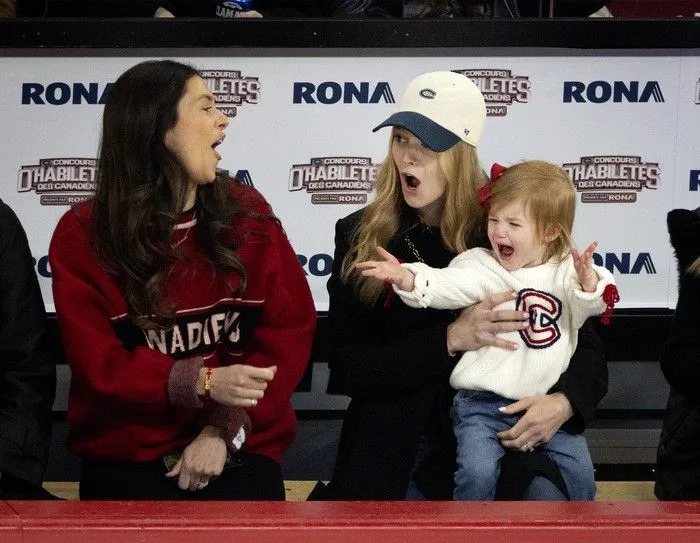  Montreal Canadiens defenceman Mike Matheson’s daughter Mila reacts to her dad leaving the bench to take part in the team’s skills competition at the Bell Centre on Sunday, February 22, 2026.