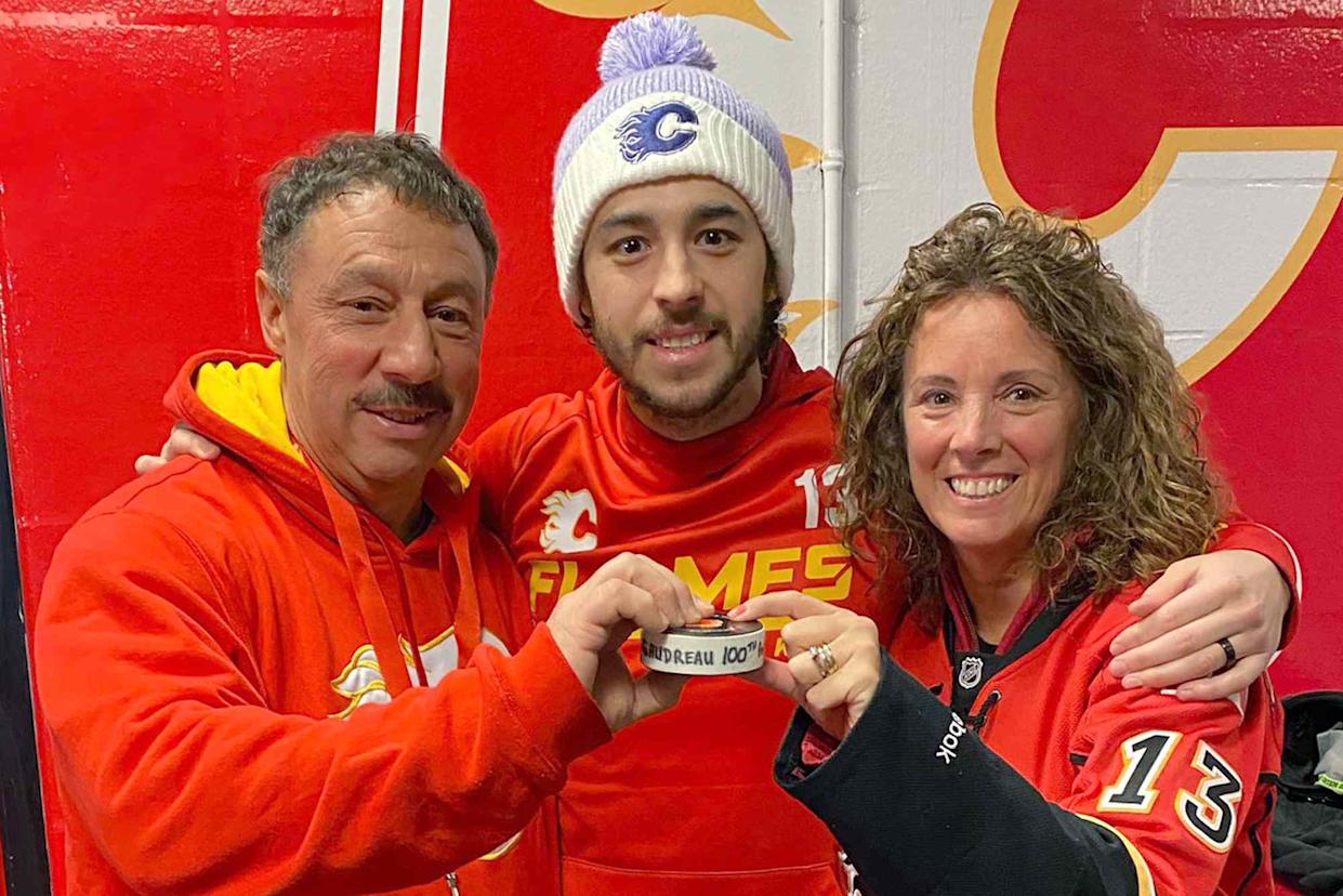 Johnny Gaudreau and his parents in April 2022. Calgary Flames/X