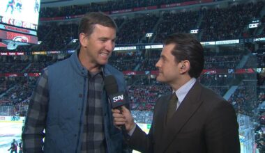 NFL great Eli Manning living hockey dad life at Senators game