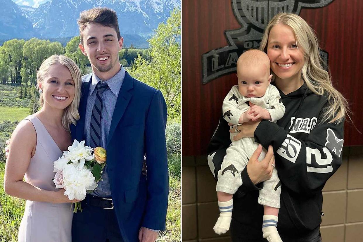 Madeline and Matthew Gaudreau in June 2020 ; Madeline Gaudreau and her son Tripp in April 2025.Credit: Madeline Gaudreau/Instagram (2)