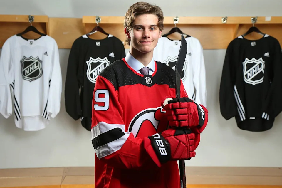 Jack Hughes, the first overall pick by the New Jersey Devils in the 2019 NHL Draft. Andre Ringuette/NHLI via Getty