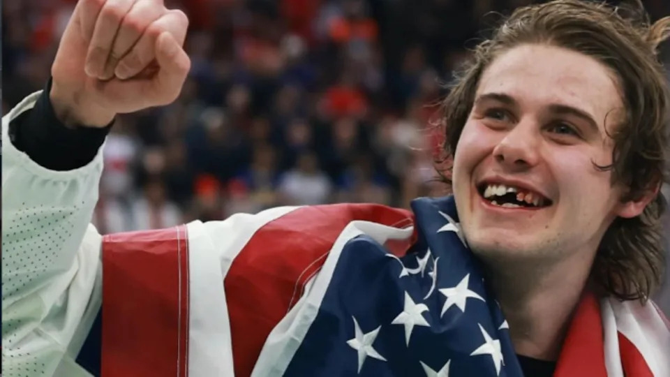 ack Hughes lost teeth to a high stick in the third period, then scored the game-winning goal in overtime. Photo: NHL/Instagram