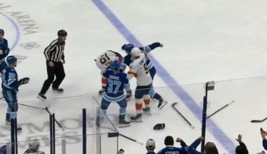 Brandon Hagel beats the wheels off Matthew Tkachuk while Tkachuk tries to turtle away