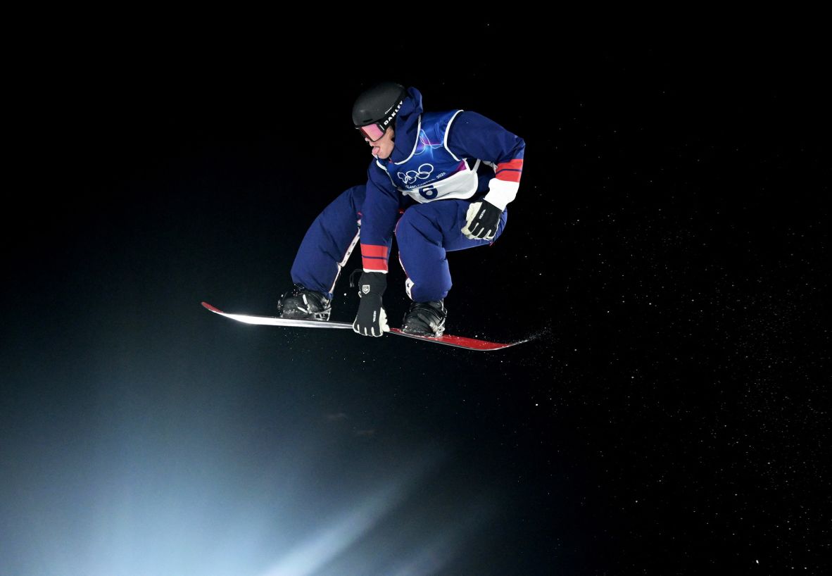 US snowboarder Oliver Martin soars through the air during the big air final on February 7. Martin, 17, finished in fourth place.