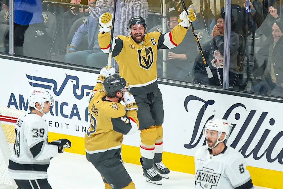 Vegas Golden Knights F Mark Stone (61) reacts after scoring a goal against the Los Angeles Kings on Thursday February 5, 2026, in Las Vegas, Nevada. 