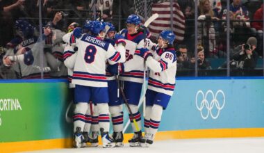 Zach Werenski of United States during training at Milano Santagiulia Ice Hockey Arena, Milan, Italy on February 08, 2026.