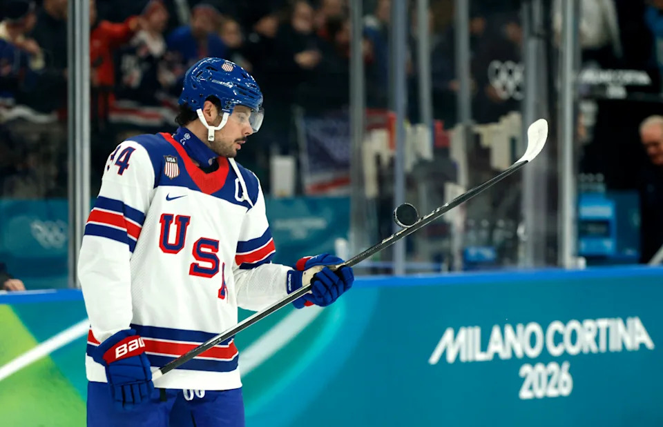 <p>Feb 12, 2026; Milan, Italy; Auston Matthews of United States during the warm up before the match against Latvia in men’s ice hockey group C play during the Milano Cortina 2026 Olympic Winter Games at Milano Santagiulia Ice Hockey Arena. Mandatory Credit: Geoff Burke-Imagn Images</p>