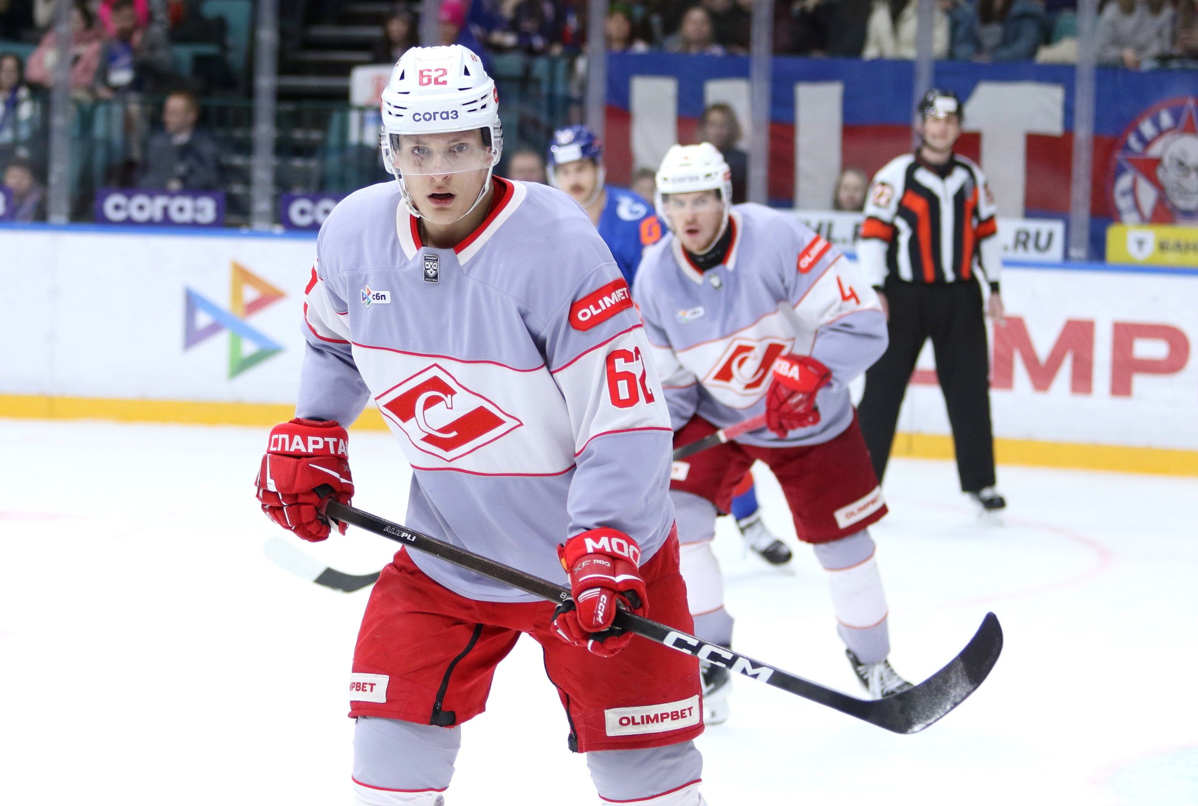Daniil Orlov (62) of Spartak Hockey Club seen in action...