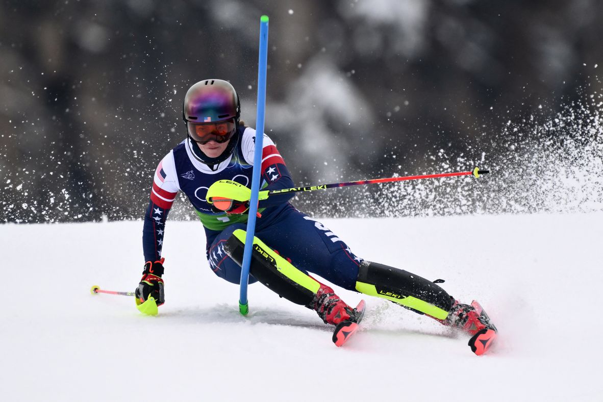 US skiing star Mikaela Shiffrin competes in the slalom run of the women's team combined event on Tuesday, February 10. She and teammate Breezy Johnson <a href=