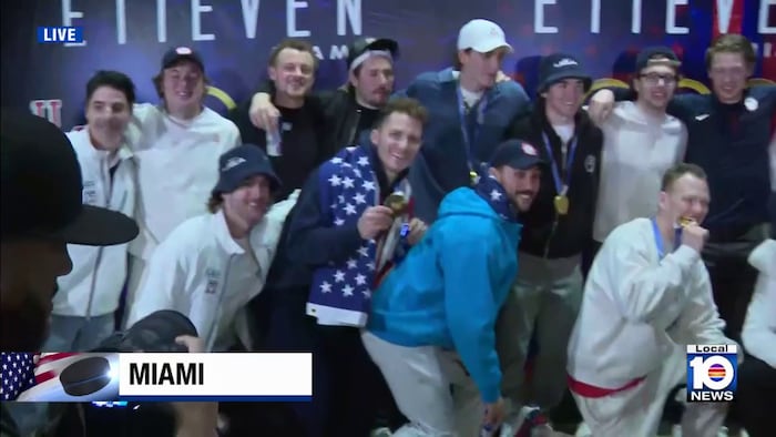 US Men’s Hockey Team celebrates Olympic gold medal in South Florida